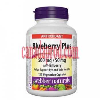 webber naturals Blueberry Plus with Bilberry 500 mg/50 mg Vegetarian Capsules, 120-count