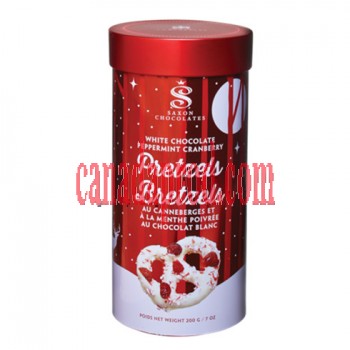 Saxon Chocolates Peppermint Cranberry Pretzels Tin 8pcs 225g