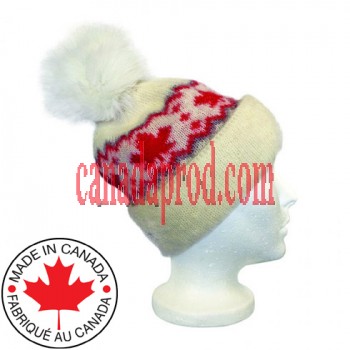 Double Cuff Toque / Beanie / Hat with Fox PomPom