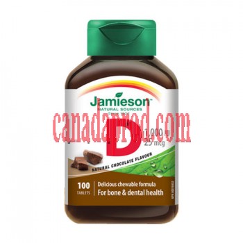 Jamieson Vitamin D Chewable 1000IU 25mcg Chocolate 100tablets.