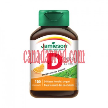 Jamieson Vitamin D Chewable 1000UI 25mcg tangy orange 100tablets.