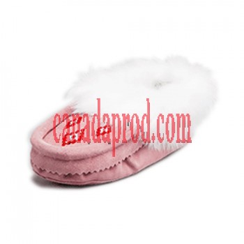 Leather Moccasin Rabbit Fur - Youth Pink
