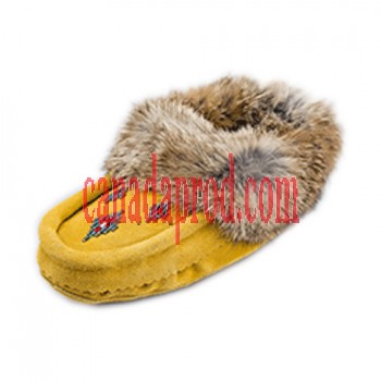Leather Moccasins Rabbit Fur - Youth Tan