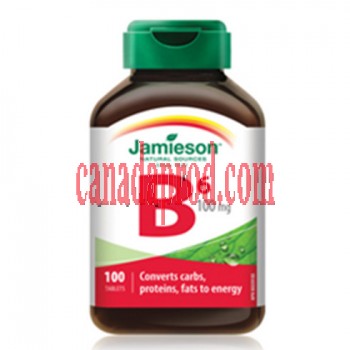 Jamieson Vitamin B6 (Pyridoxine) 100 mg 100 tablets .
